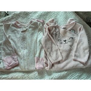Carters Baby Girl Sleep Play Set 2pc Pink Kitty Star Fleece Cotton Pajamas 6M
